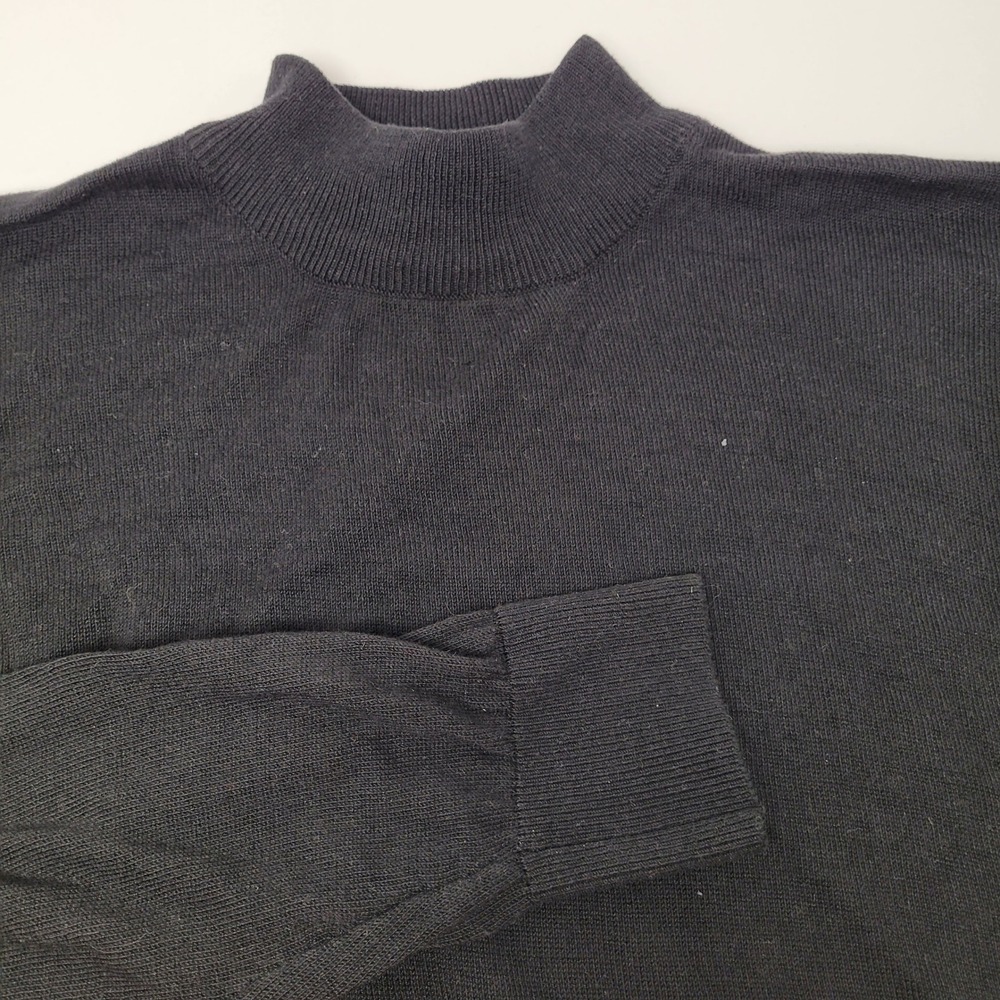 Va Bene Mock Neck Sweater Mens Large Black Excellent Silk Cotton Blend Knit Vntg